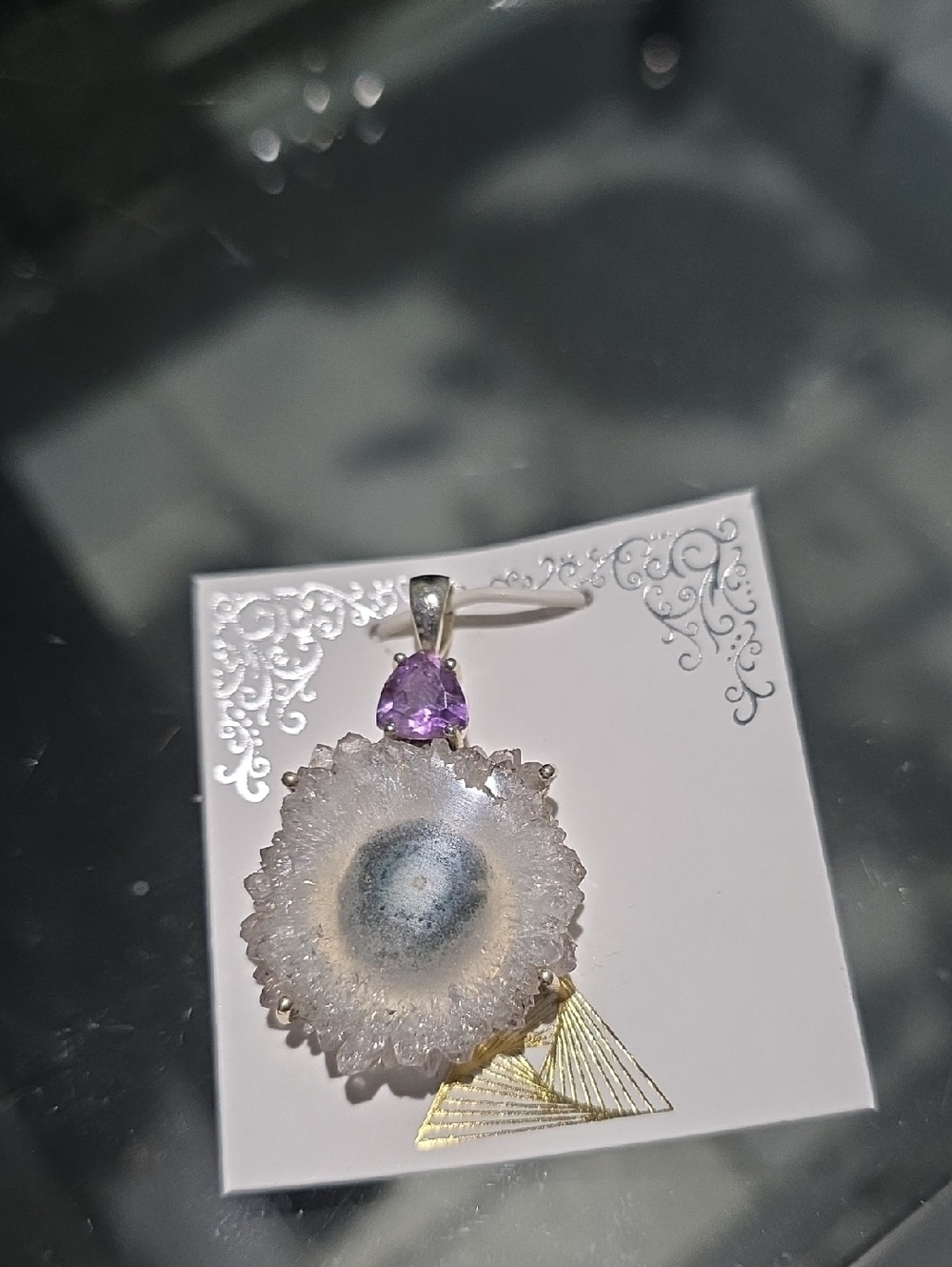 Druzy Slice Pendant with Purple Amethyst Accent - Sterling